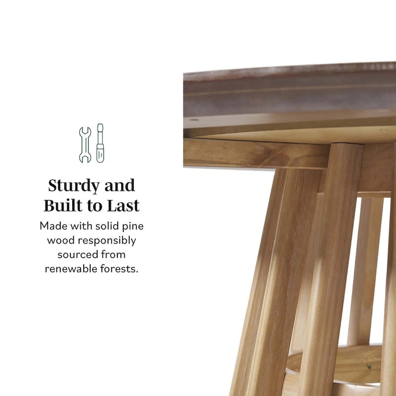 Table à manger ronde en bois à lattes de 48 pouces