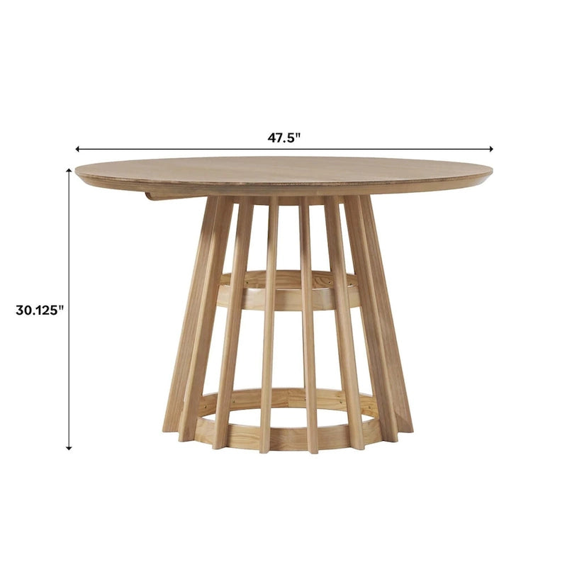 Table à manger ronde en bois à lattes de 48 pouces