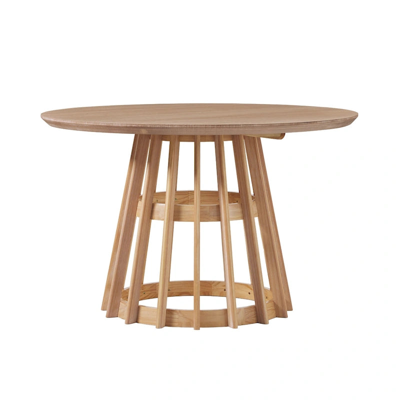 Table à manger ronde en bois à lattes de 48 pouces