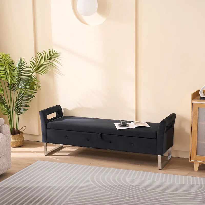 Banc de rangement en velours de 172,5 cm de large