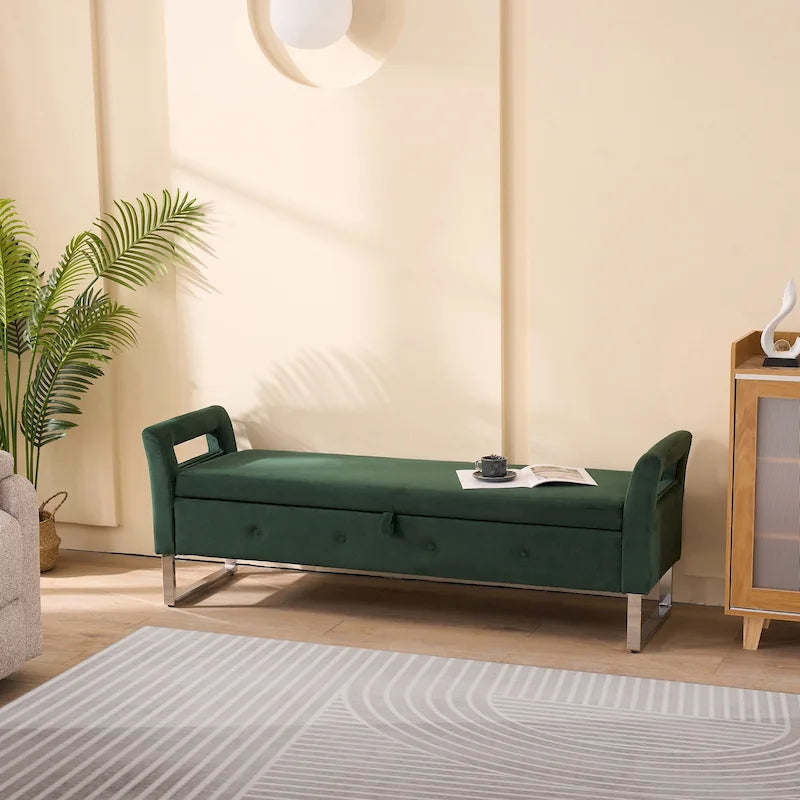 Banc de rangement en velours de 172,5 cm de large