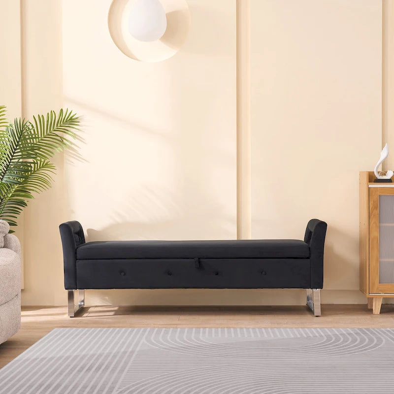 Banc de rangement en velours de 172,5 cm de large
