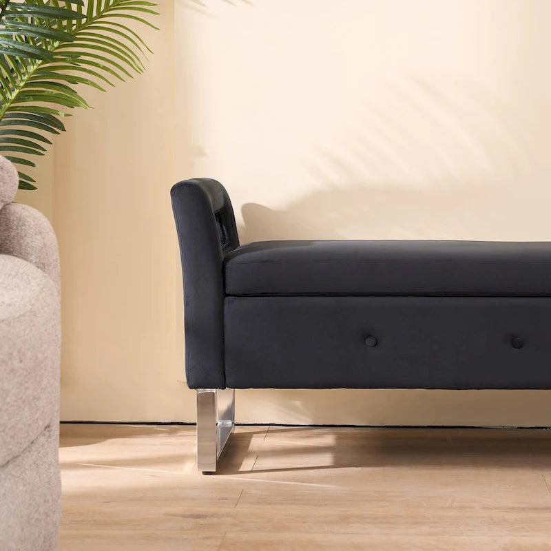 Banc de rangement en velours de 172,5 cm de large