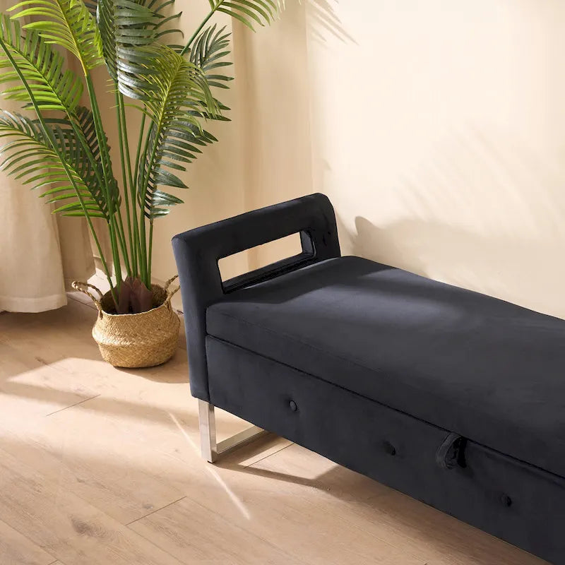 Banc de rangement en velours de 172,5 cm de large