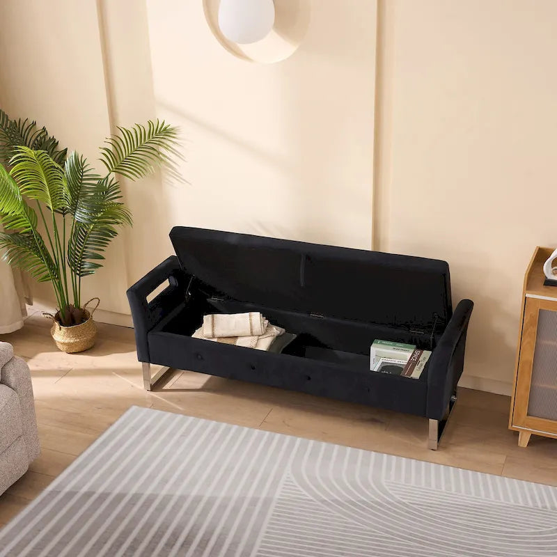 Banc de rangement en velours de 172,5 cm de large