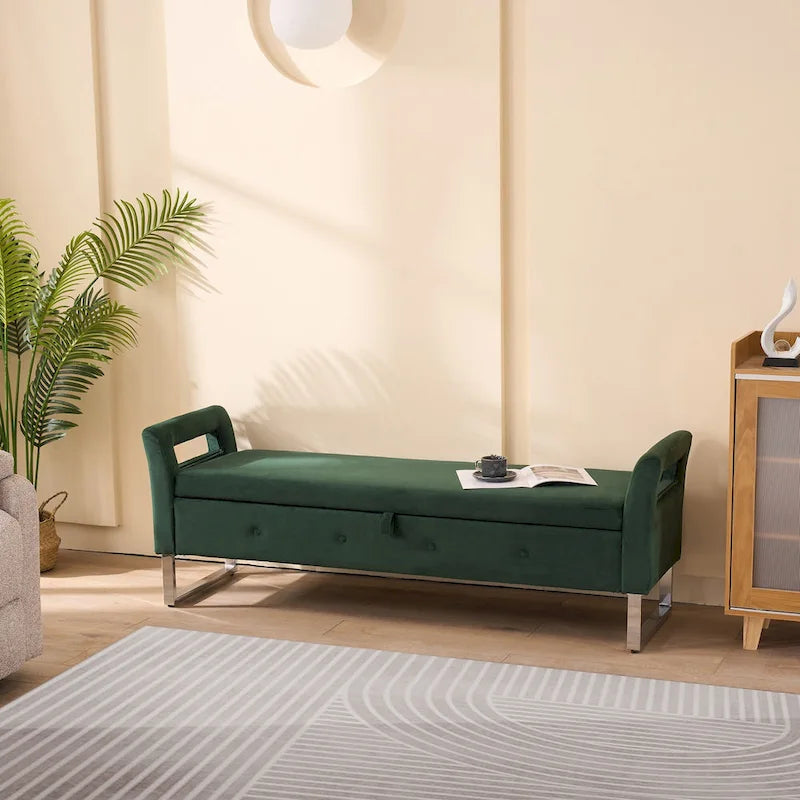 Banc de rangement en velours de 172,5 cm de large