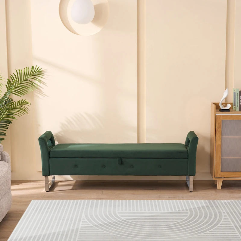 Banc de rangement en velours de 172,5 cm de large