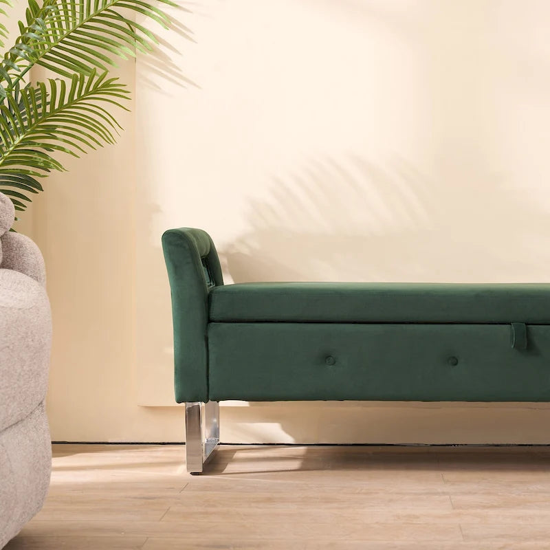 Banc de rangement en velours de 172,5 cm de large