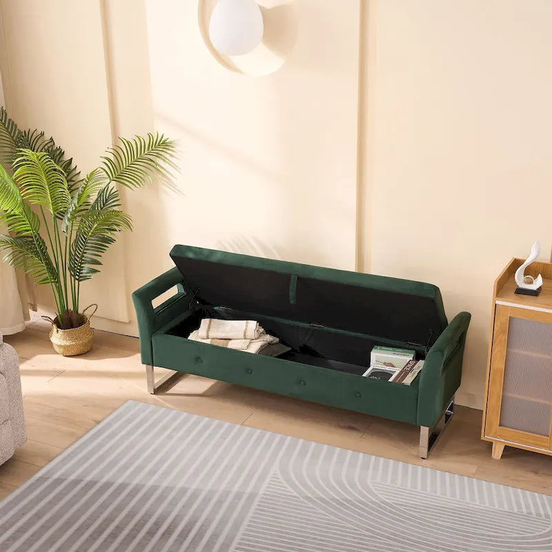 Banc de rangement en velours de 172,5 cm de large