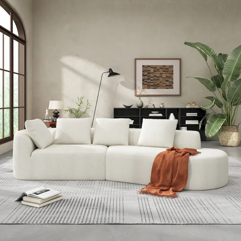 Canapé d'angle incurvé moderne avec revêtement de haute qualité et assise spacieuse