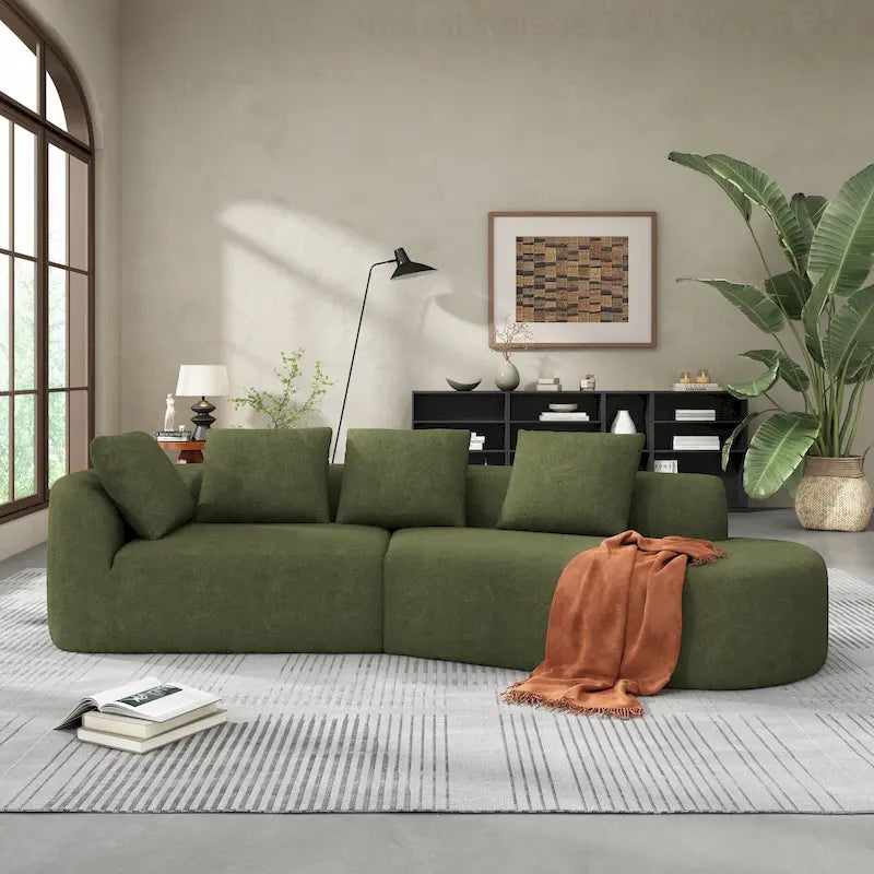 Canapé d'angle incurvé moderne avec revêtement de haute qualité et assise spacieuse