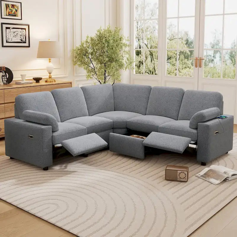 Canapé d'angle inclinable électrique avec 2 tiroirs de rangement et ports USB pour salon ou salle de cinéma maison