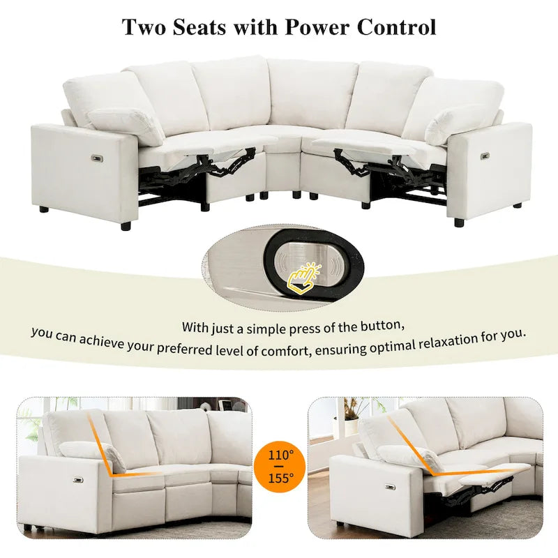 Canapé d'angle inclinable électrique avec 2 tiroirs de rangement et ports USB pour salon ou salle de cinéma maison