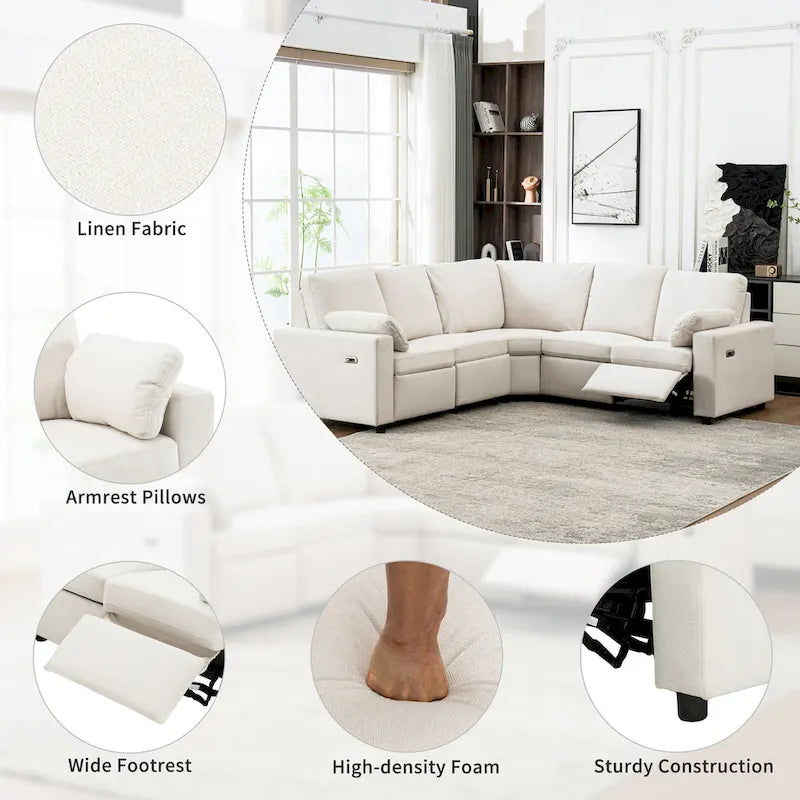 Canapé d'angle inclinable électrique avec 2 tiroirs de rangement et ports USB pour salon ou salle de cinéma maison