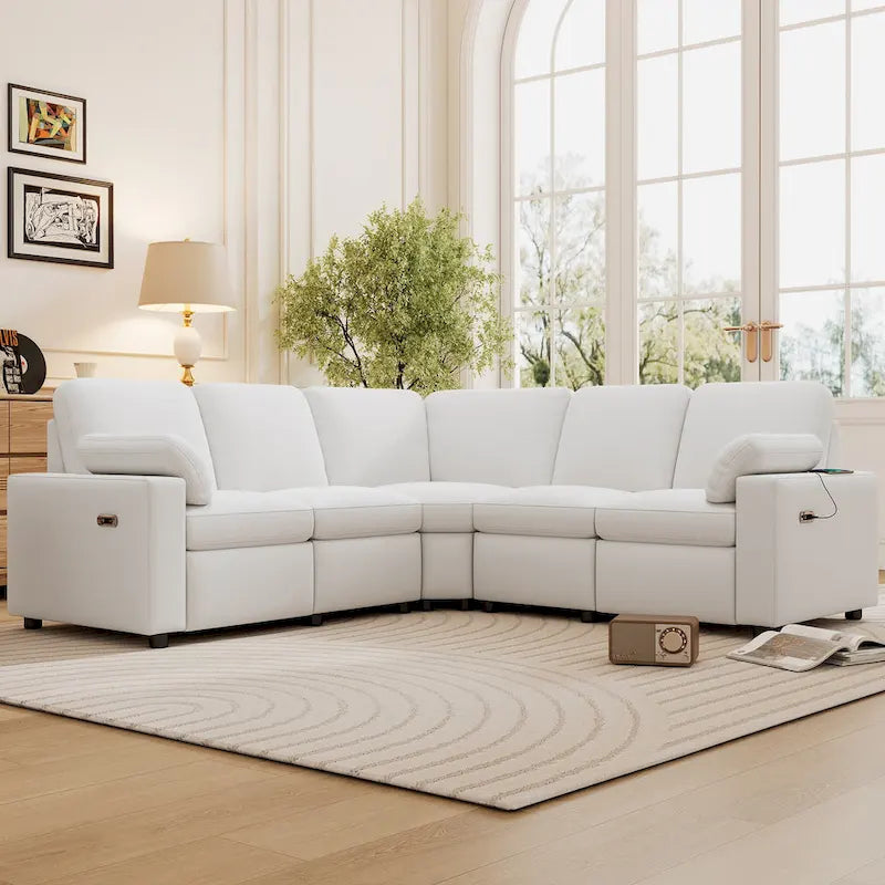 Canapé d'angle inclinable électrique avec 2 tiroirs de rangement et ports USB pour salon ou salle de cinéma maison