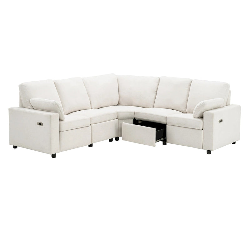 Canapé d'angle inclinable électrique avec 2 tiroirs de rangement et ports USB pour salon ou salle de cinéma maison