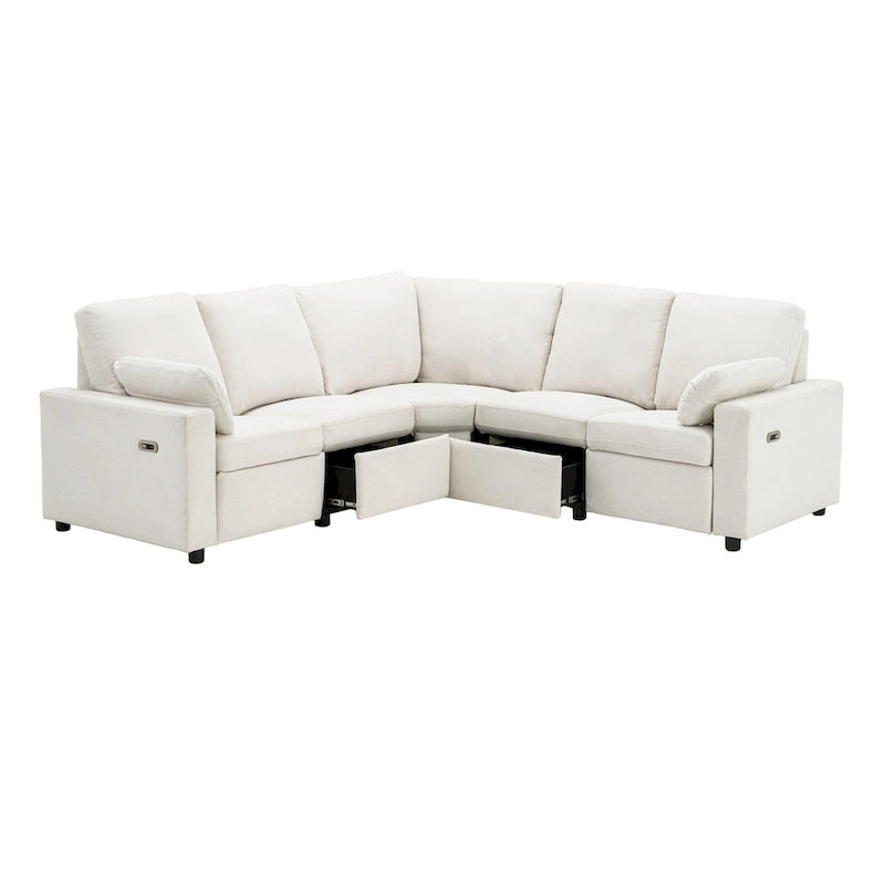 Canapé d'angle inclinable électrique avec 2 tiroirs de rangement et ports USB pour salon ou salle de cinéma maison