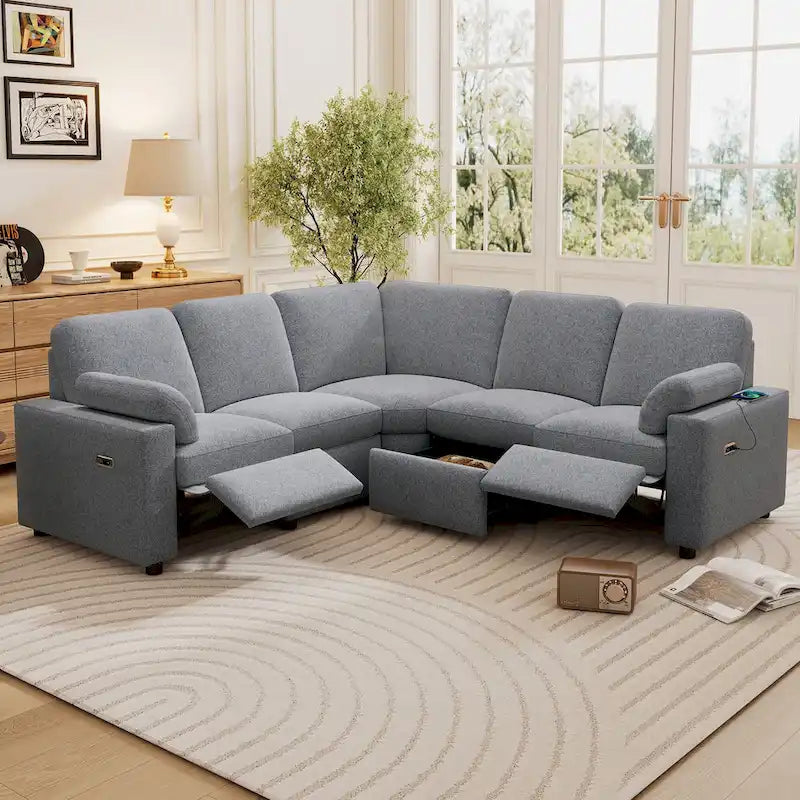 Canapé d'angle inclinable électrique avec 2 tiroirs de rangement et ports USB pour salon ou salle de cinéma maison