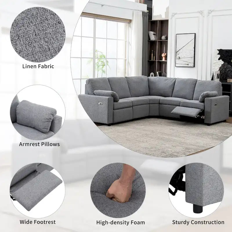 Canapé d'angle inclinable électrique avec 2 tiroirs de rangement et ports USB pour salon ou salle de cinéma maison
