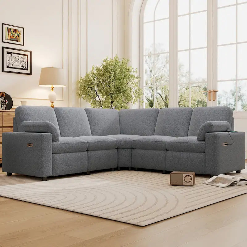 Canapé d'angle inclinable électrique avec 2 tiroirs de rangement et ports USB pour salon ou salle de cinéma maison