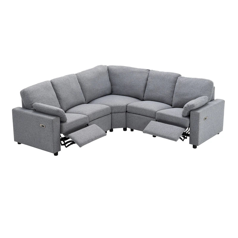 Canapé d'angle inclinable électrique avec 2 tiroirs de rangement et ports USB pour salon ou salle de cinéma maison