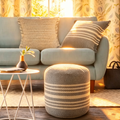 20 poufs ronds rayés bleus et blancs
