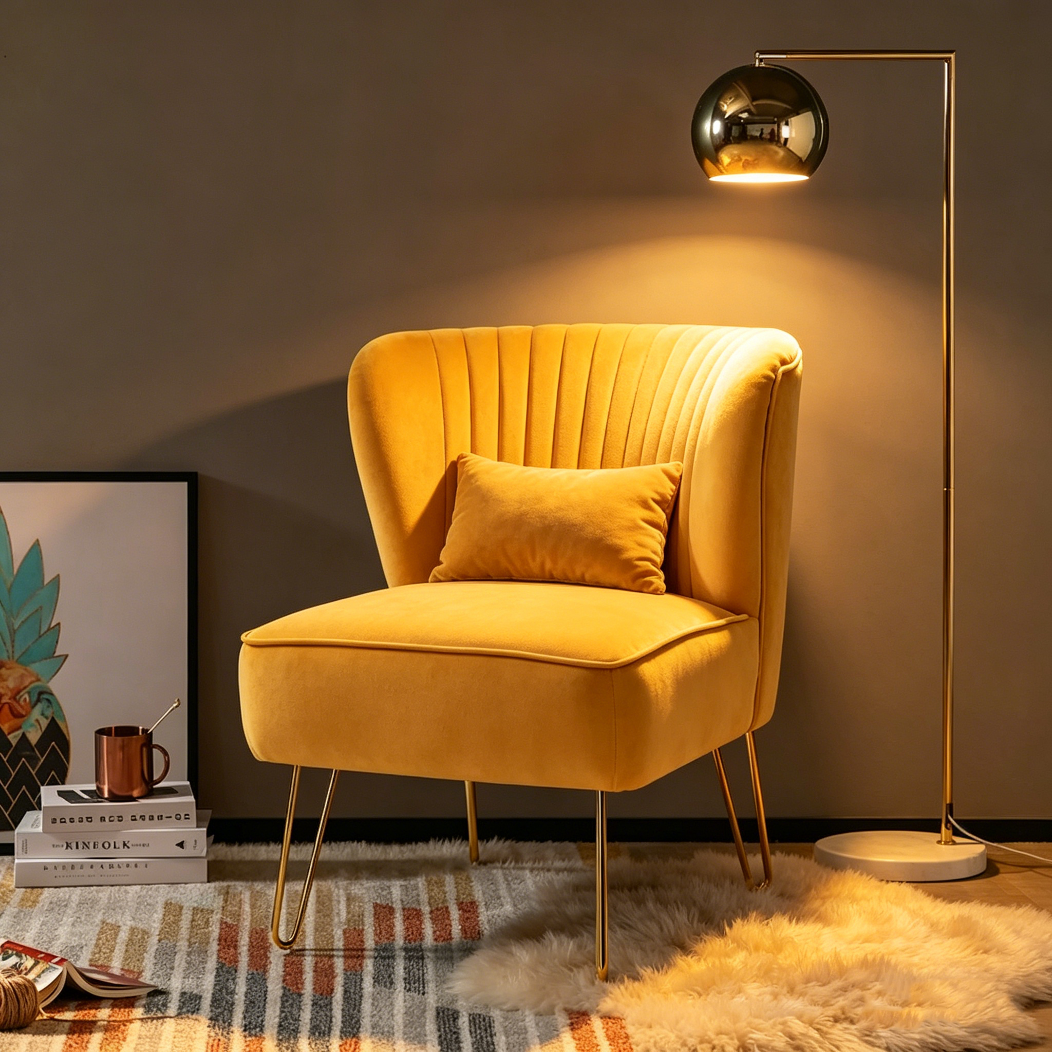 Chaise d'appoint moderne rembourrée en velours