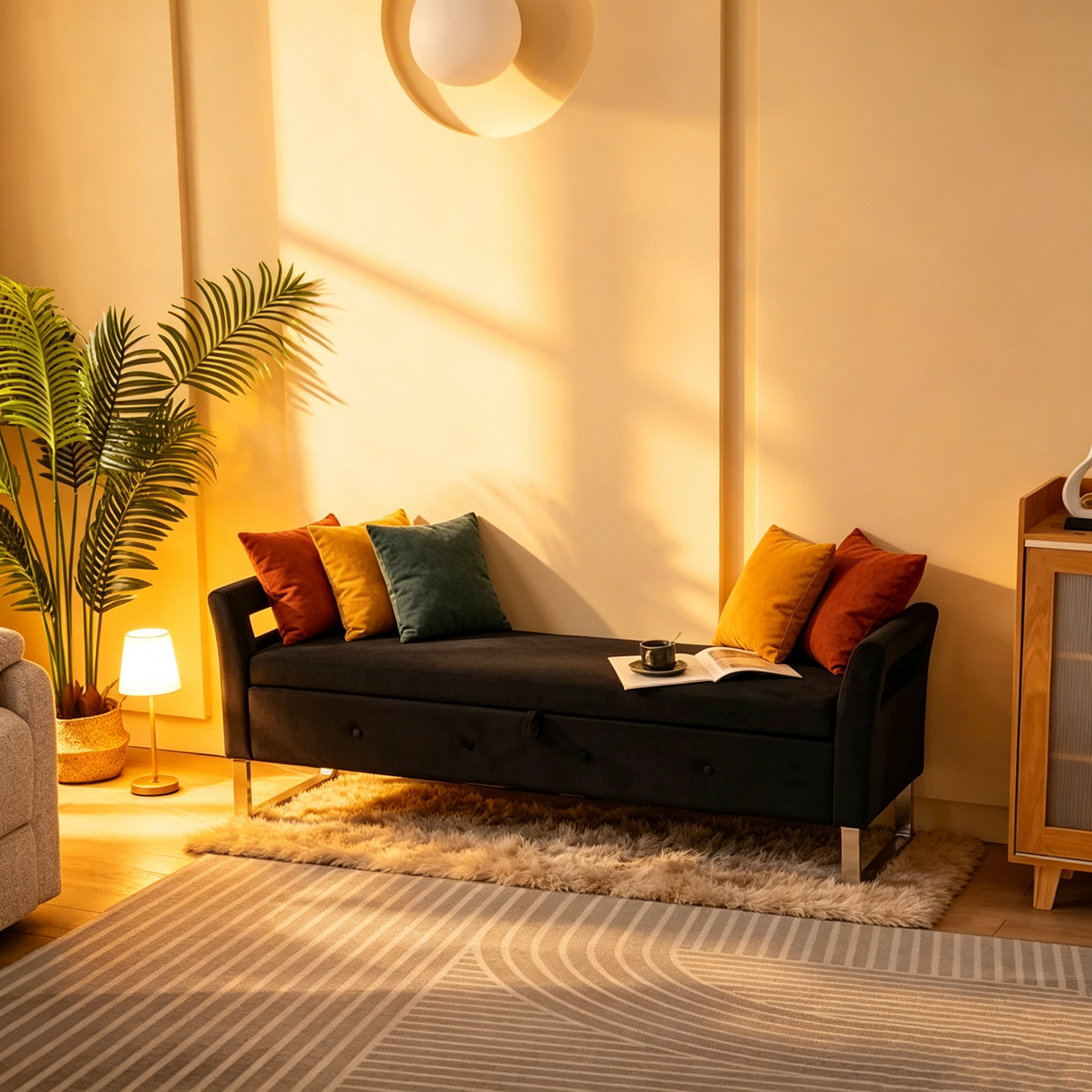 Banc de rangement en velours de 172,5 cm de large