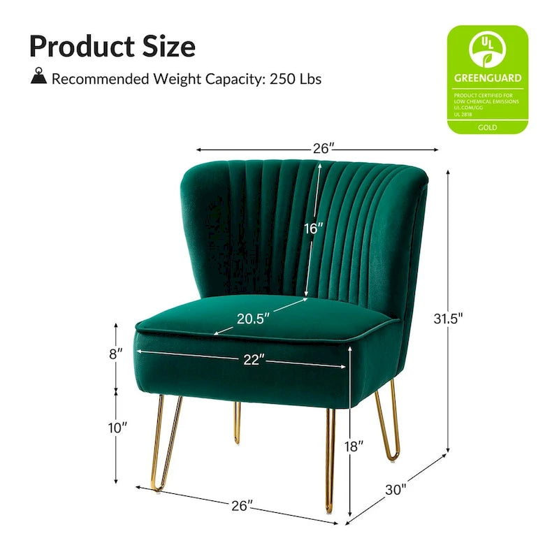 Chaise d'appoint moderne rembourrée en velours