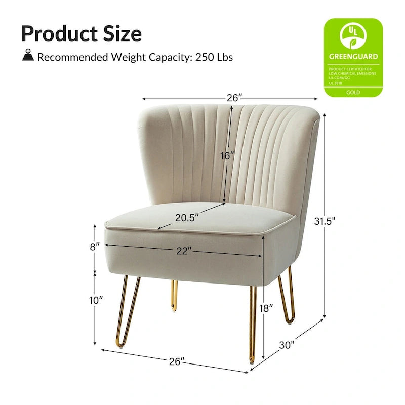 Chaise d'appoint moderne rembourrée en velours