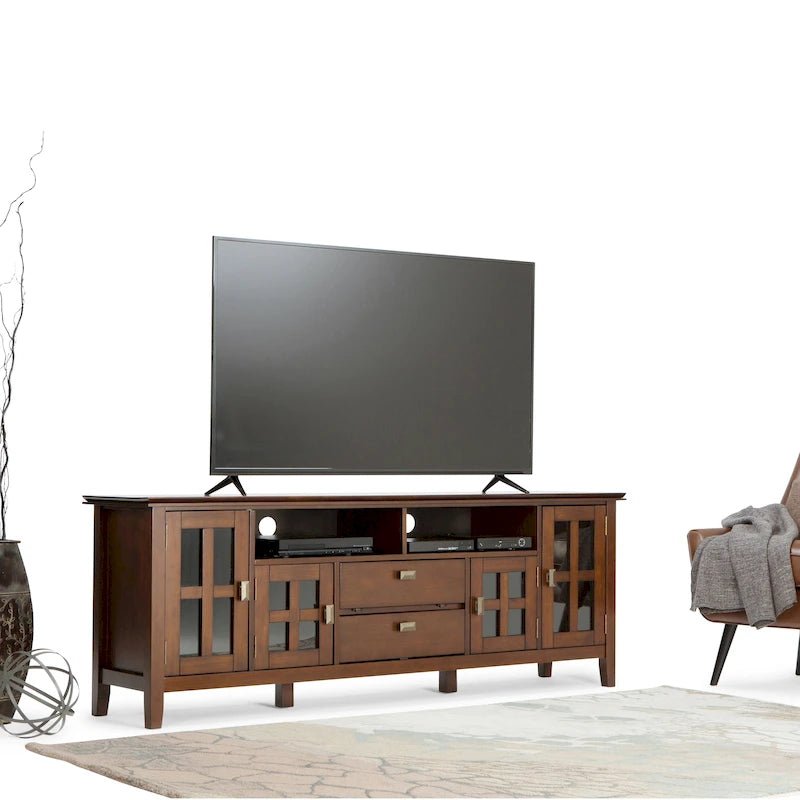 Meuble TV en bois massif de 72 pouces de large