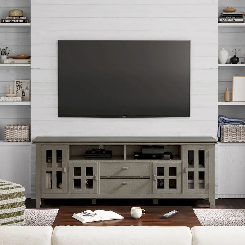 Meuble TV en bois massif de 72 pouces de large