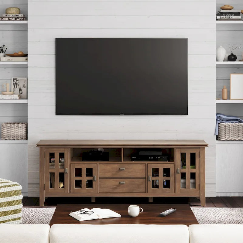 Meuble TV en bois massif de 72 pouces de large