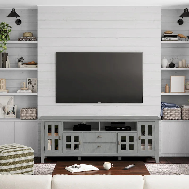 Meuble TV en bois massif de 72 pouces de large