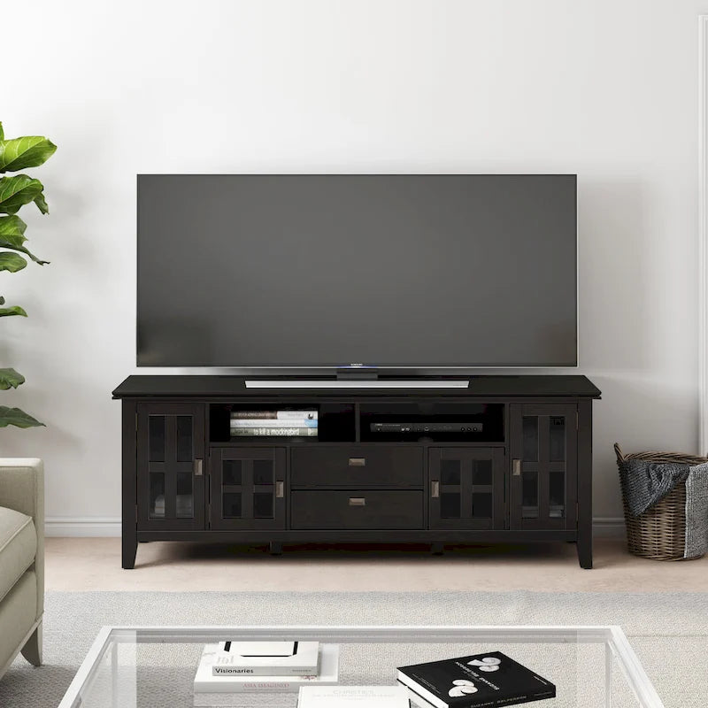 Meuble TV en bois massif de 72 pouces de large