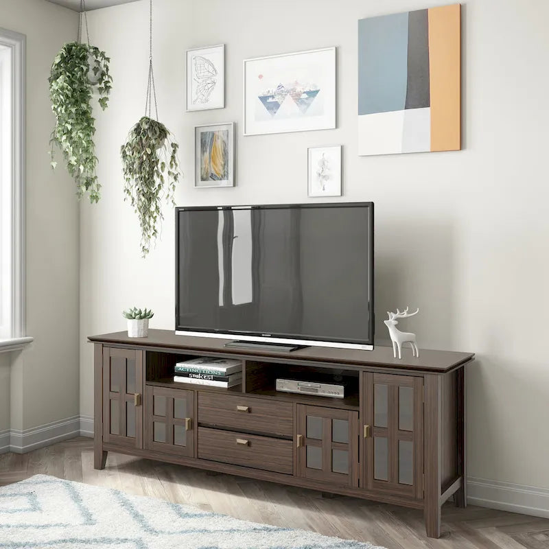 Meuble TV en bois massif de 72 pouces de large