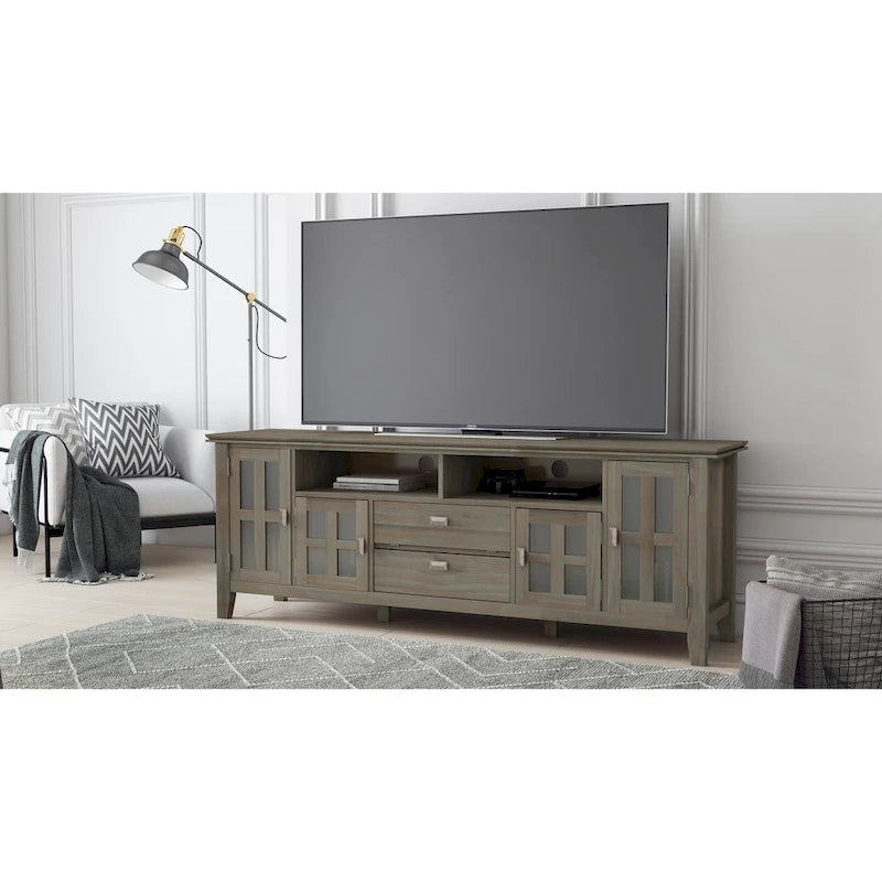 Meuble TV en bois massif de 72 pouces de large