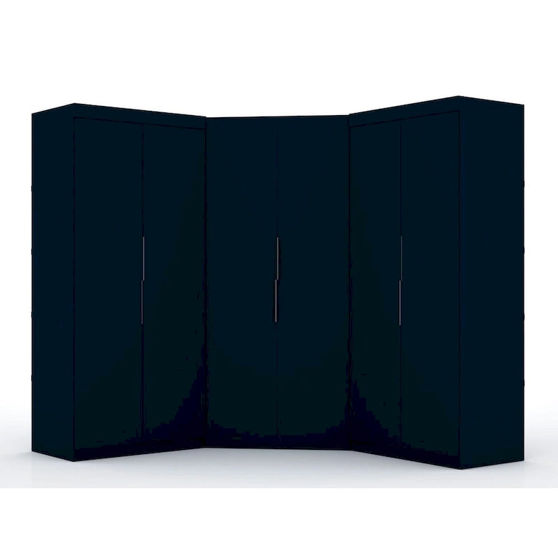 Armoire moderne à trois sections, placard d'angle avec quatre tiroirs