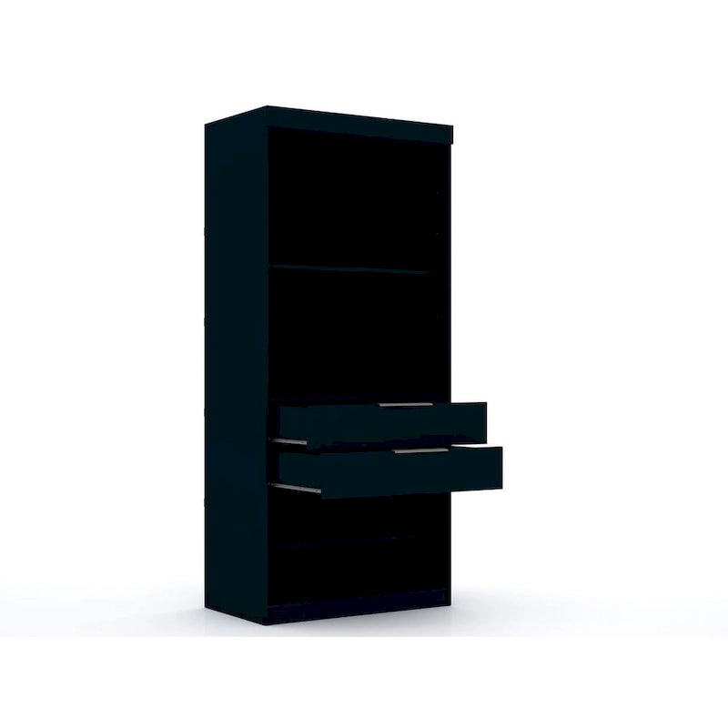 Armoire moderne à trois sections, placard d'angle avec quatre tiroirs