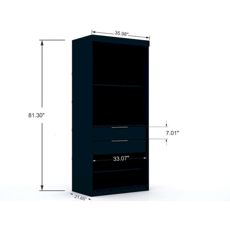 Armoire moderne à trois sections, placard d'angle avec quatre tiroirs
