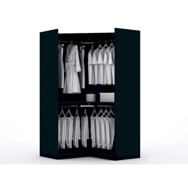Armoire moderne à trois sections, placard d'angle avec quatre tiroirs