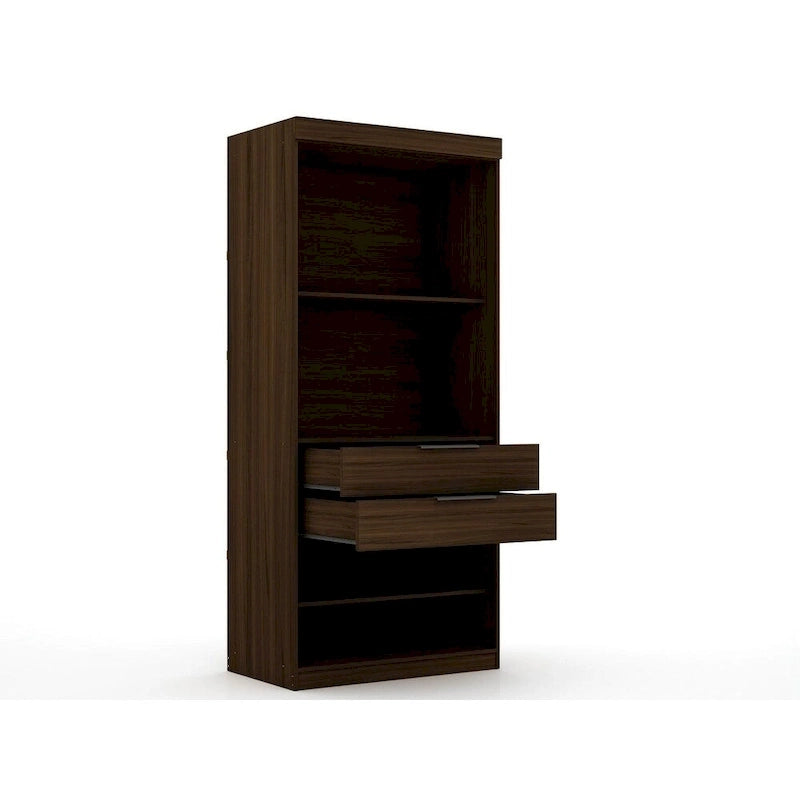 Armoire moderne à trois sections, placard d'angle avec quatre tiroirs