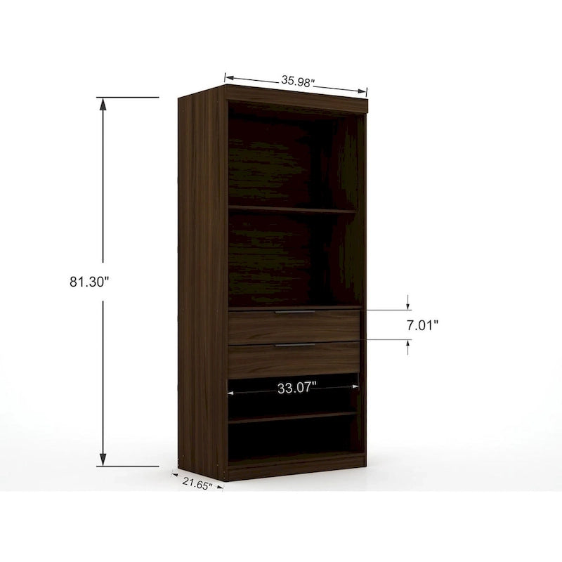 Armoire moderne à trois sections, placard d'angle avec quatre tiroirs