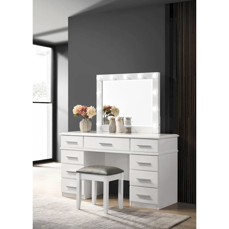 Tabouret de coiffeuse blanc avec siège rembourré
