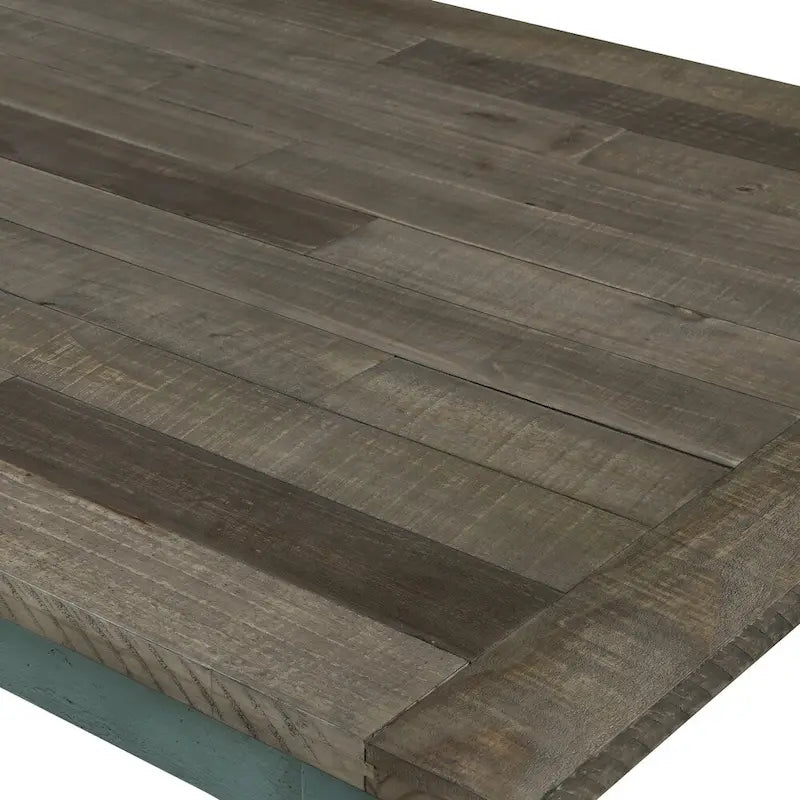 Table à manger en bois bicolore bleu et marron
