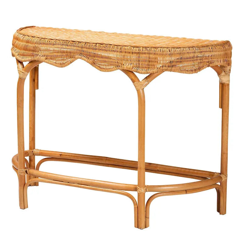 Table de commande en rotin marron naturel de style bohème moderne