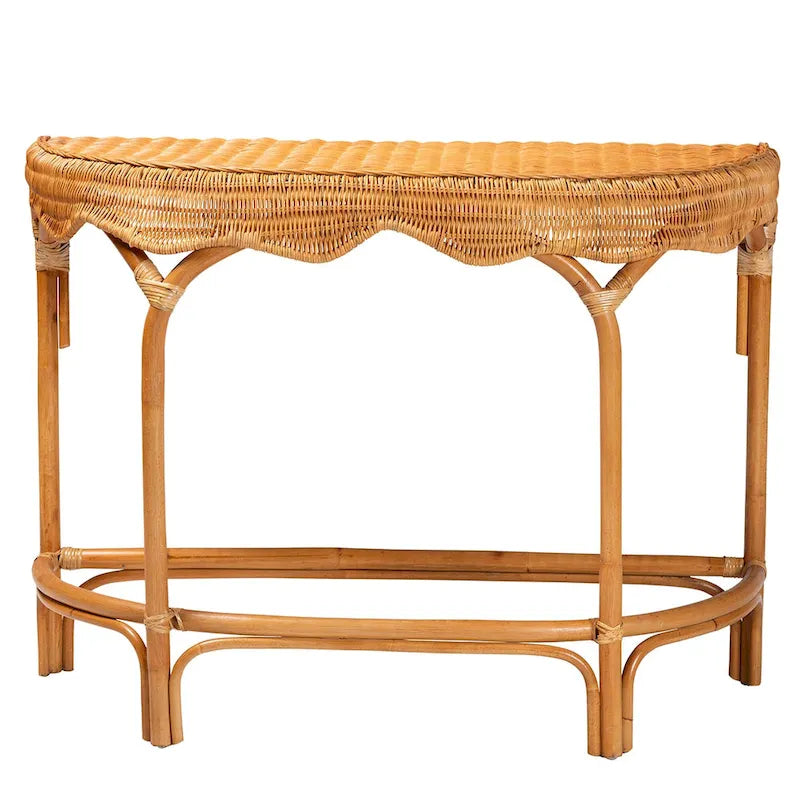 Table de commande en rotin marron naturel de style bohème moderne