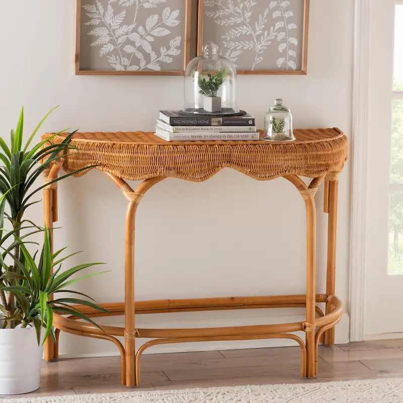 Table de commande en rotin marron naturel de style bohème moderne