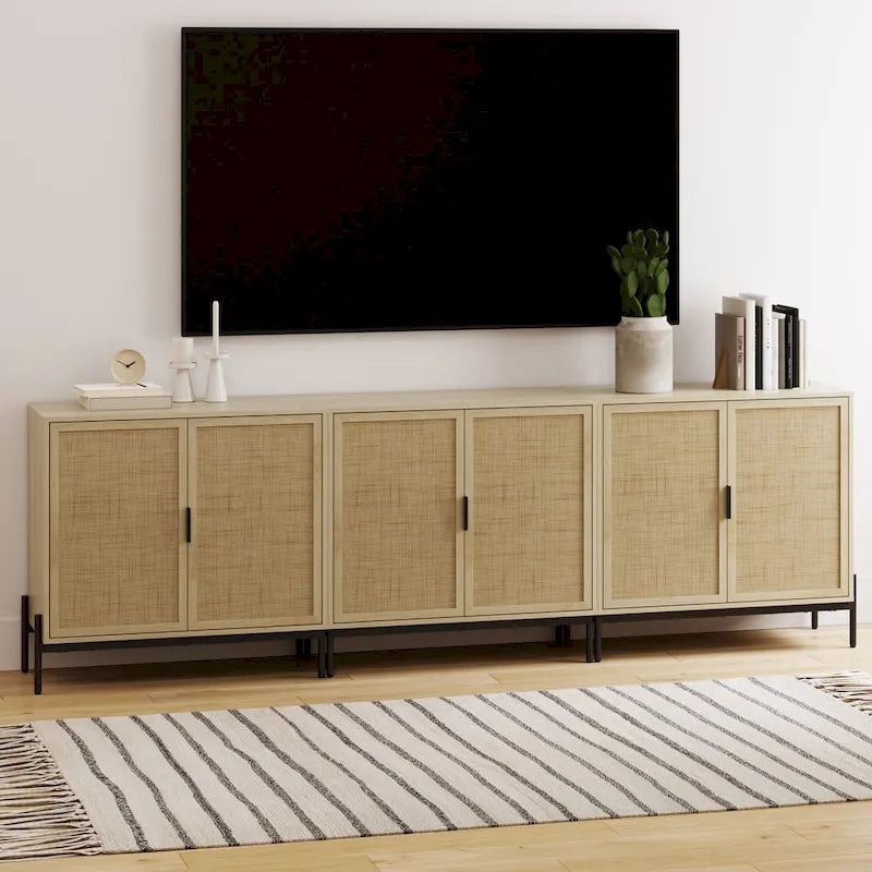 Meubles de rangement de style bohème pour entrée, buffets de cuisine, meubles TV ou armoires décoratives en rotin avec pieds en métal