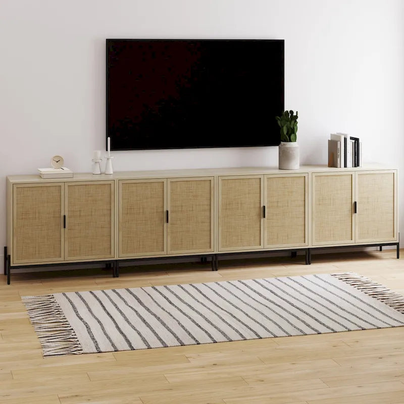 Meubles de rangement de style bohème pour entrée, buffets de cuisine, meubles TV ou armoires décoratives en rotin avec pieds en métal